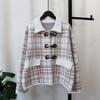 Autumn and Winter New Contrasting Color Plaid Knitted Double-sided Tweed Jacket Design Sense Loose Temperament Sweater Cardigan Women
