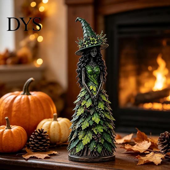 Small Witch Sculptures for Bookshelf Seasonal Figurine Ornament, Handcrafted Resin Statue Halloween Thanksgiving Holiday Party Prop Decorations