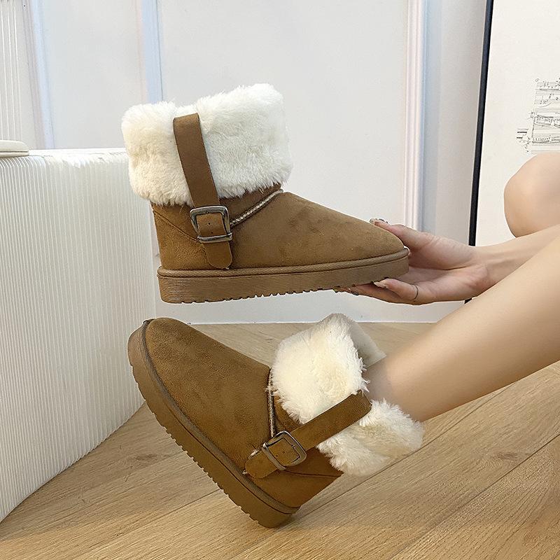 Winter new warm snow boots women's frosted metal buckle cotton boots thick-soled large cotton snow boots women