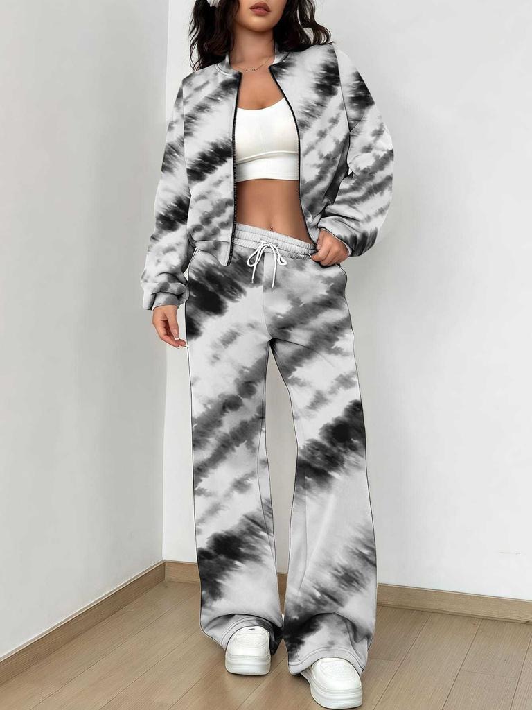Color Tie-dye Autumn and Winter New European and American Women's Clothing Striped Printing Suit Women
