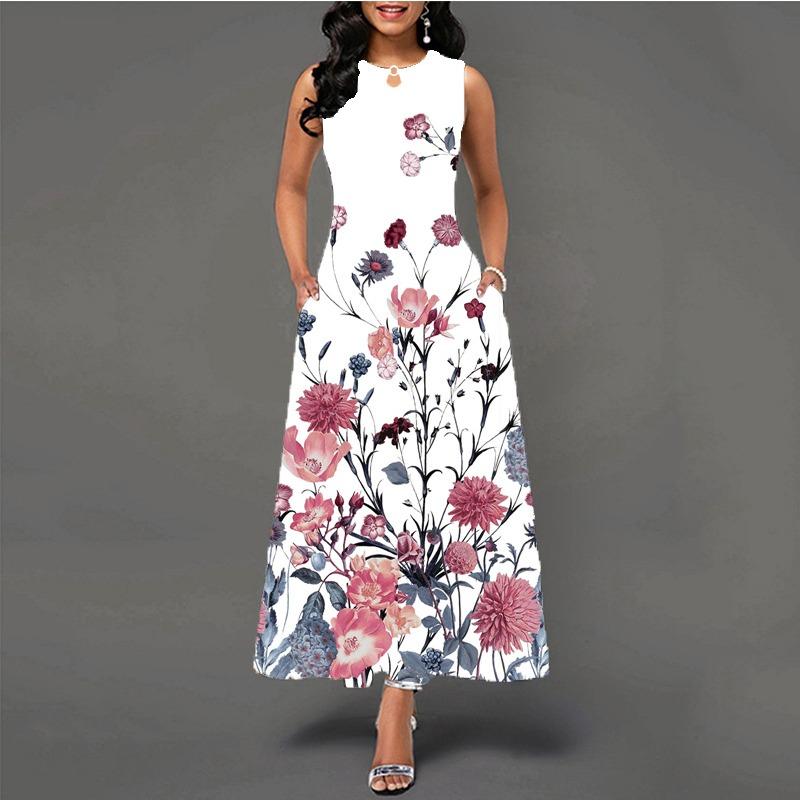 Women's clothing European and American style large size dress digital printing sleeveless pendulum elegant