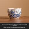 Gilded Silver Blue White Porcelain Dragon Tea Cup Feng Shui Master Cup Handmade Ceramic Gongfu Tea Tasting Cup for Home Decor
