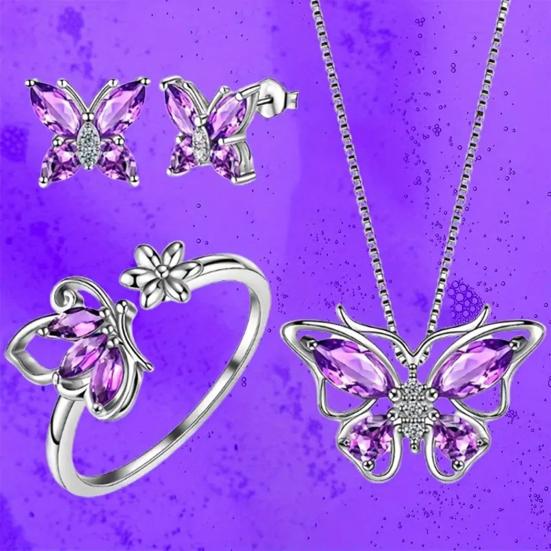1 Set Jewelry Set Sparkling Rhinestones Inlaid Butterfly Pendant Necklace Ear Studs