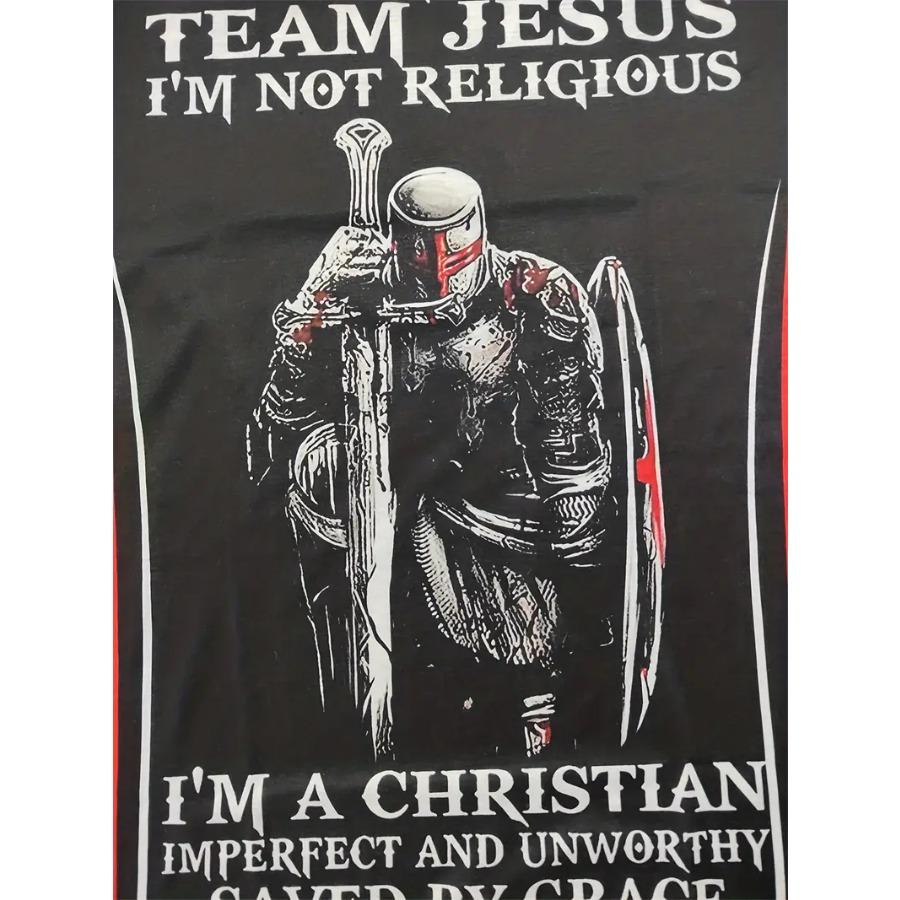 Christian Slogan And Knight Grafický potisk Pánský kreativní top, ležérní košile Crew Krk s krátkým rukávem Mírně strečové tričko pro letní outdoorové aktivity