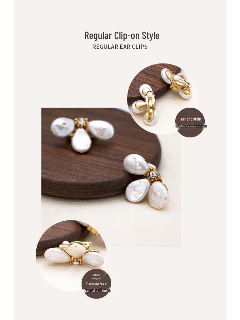 Light Luxury Baroque Pearl and Floral Stud Earrings