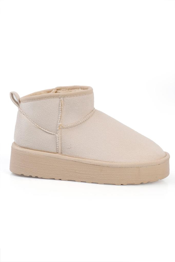 Women's Modern Stylish Fashion Thick Soled Round Toe Furry Beige Suede Ankle Boots