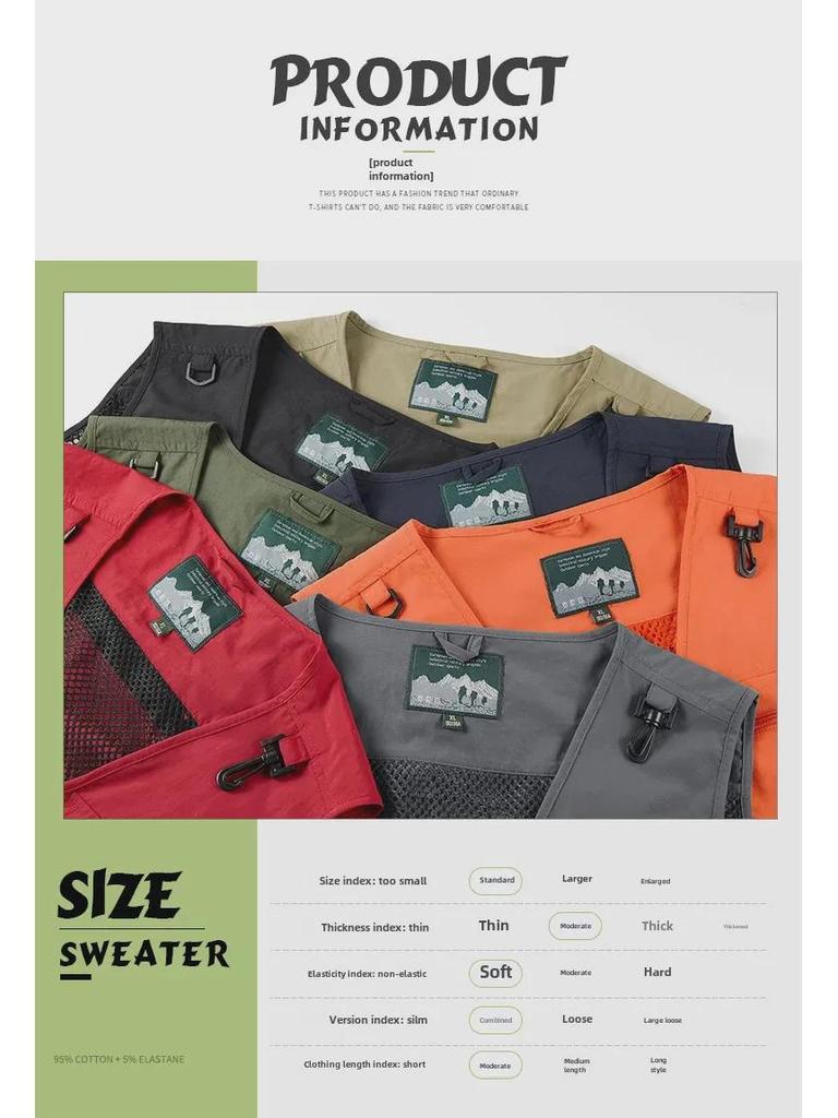 Lässige Herrenweste mit mehreren Taschen zum Angeln und Fotografieren für Frühling und Herbst