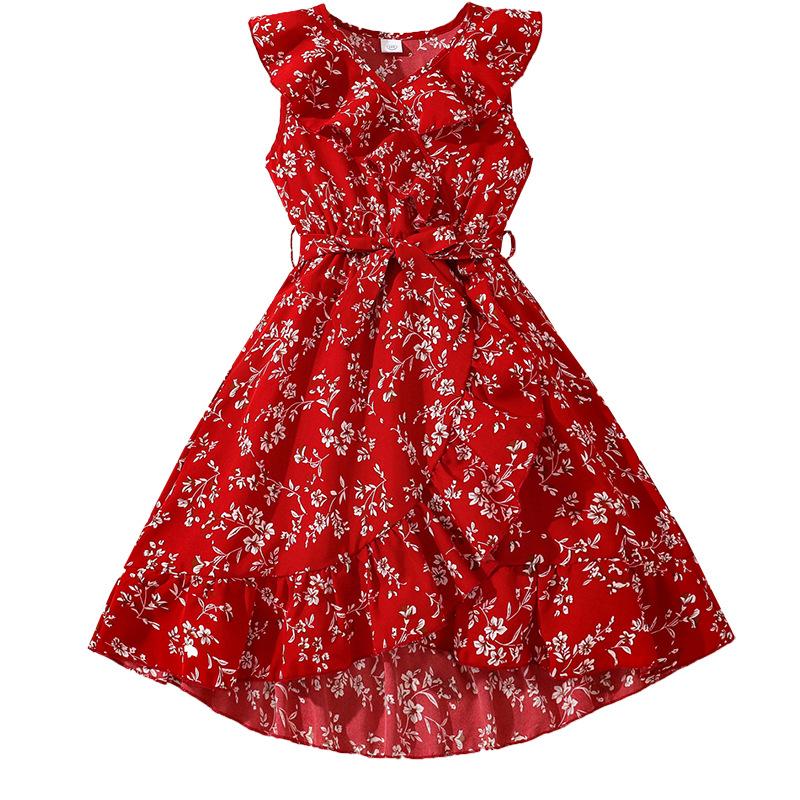Girls' Fashion Dress Summer Children's Print Sleeveless Waisted Princess Dress