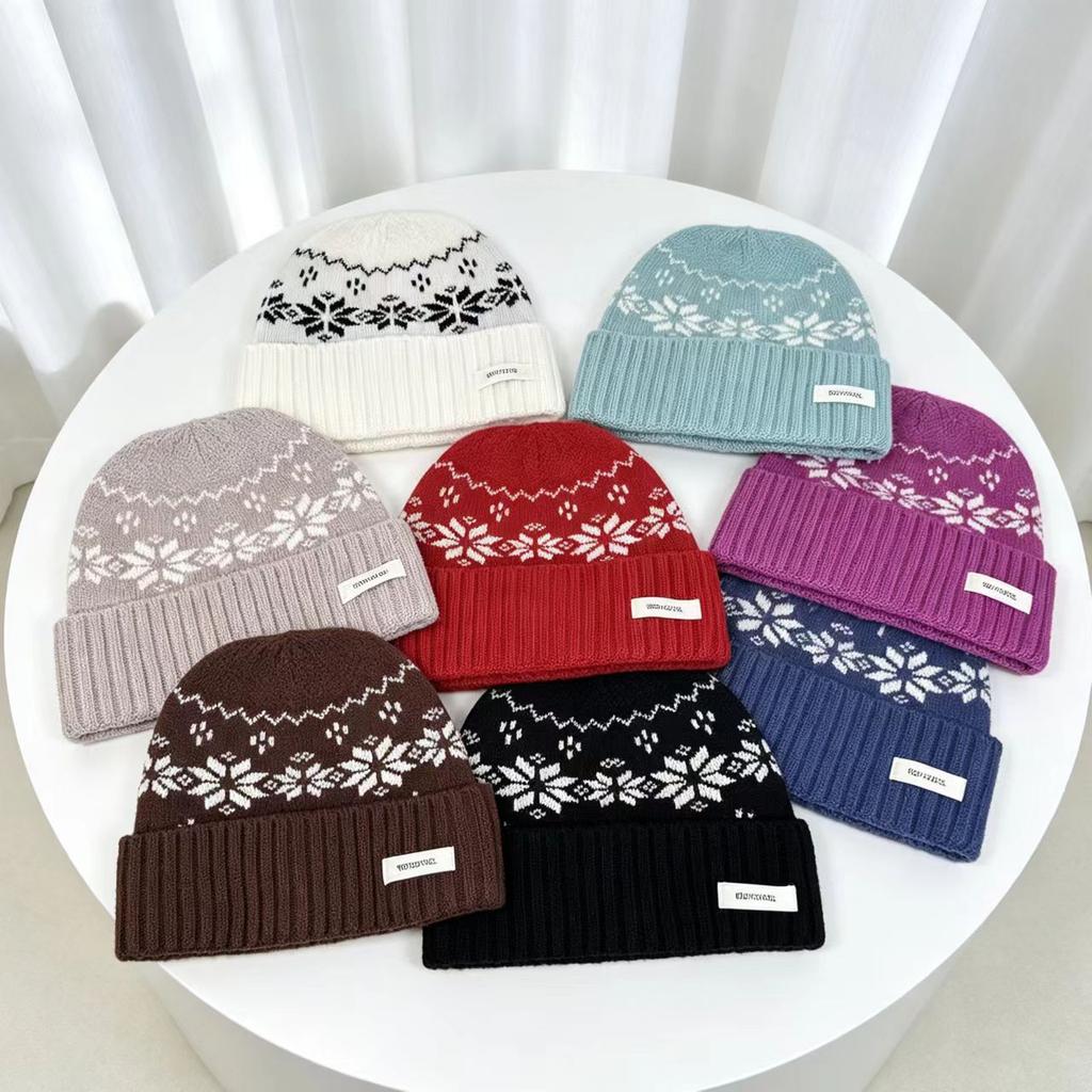 Hat Pure Wool Jacquard Wool Knitted Hat Warm and Cold-proof Men's and Women's Bag Head Cold Hat Versatile Dome Autumn and Winter