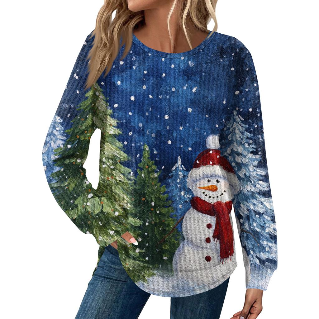 Women's Fashion Long Sleeve Christmas Loose Long Sleeve Round Neck Casual Top