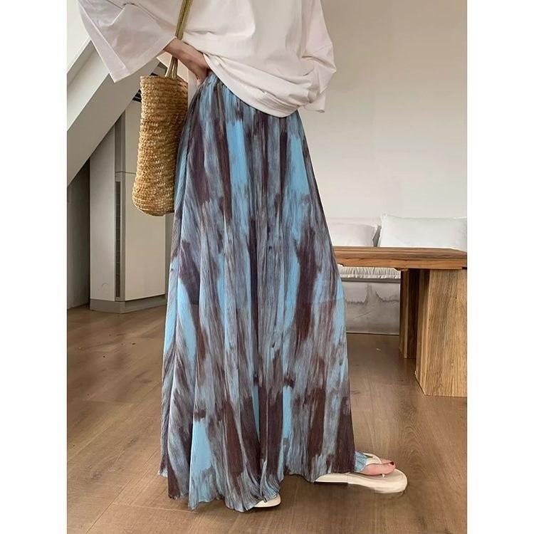 Boho Tiedye Midi Skirt For Women With High Waist And Flowy Design For Spring Vacation Style