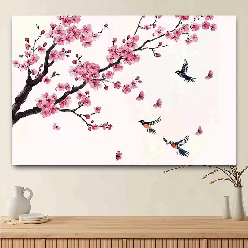 2D Printed Plum Blossom and Swallows Tapestry for Home Decor