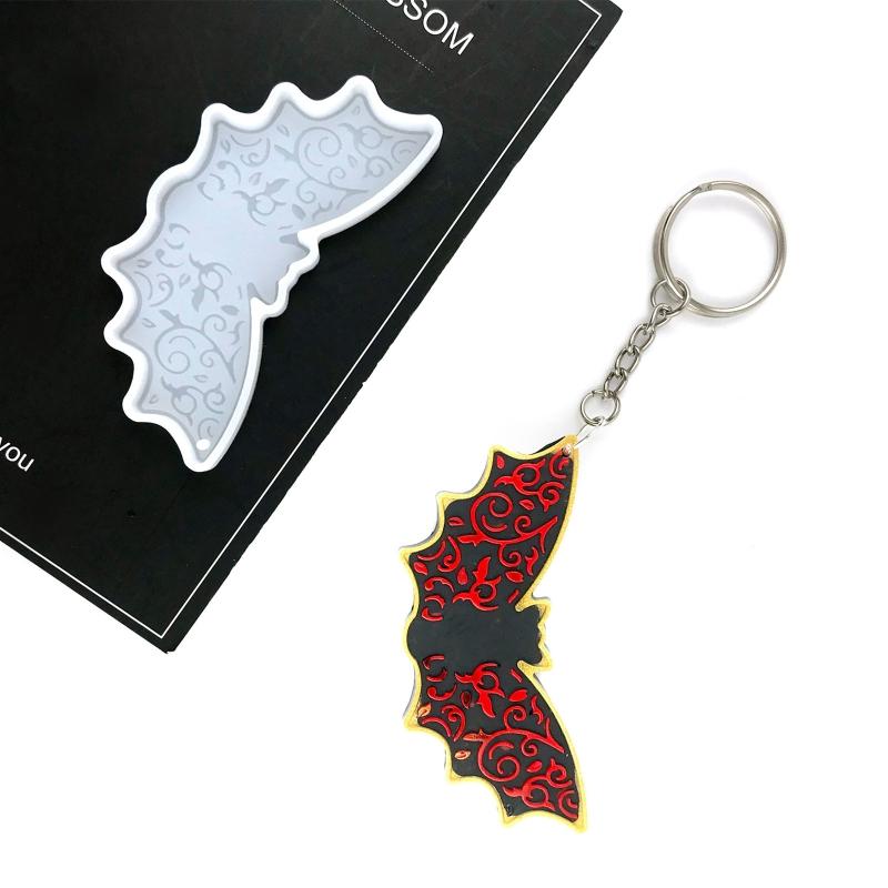 DIY Shiny Halloween Bat Keychain Silicone Mold with Hole for DIY Luggage Tag Resin Casting Mold Trinket Earring Pendant