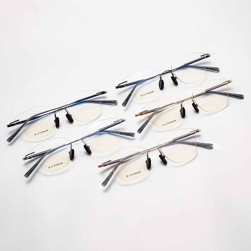 Frameless Sandalwood Glasses: Pure Titanium Butterfly Frames with Myopia-Ready Flat Lenses