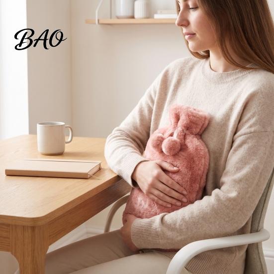Hot Water Bag with Drawstring 2L Bottle Plush Cover, Pompom Lightweight Bag, Winter Warm for Hands, Feet, Stomach