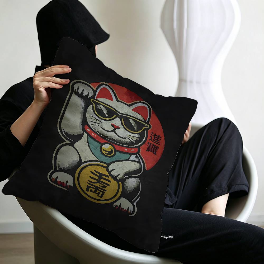 Maneki Neko Rich Luck Money Cat Personalized Pillow Cover Kids Bedroom Wild Party Decor Pillowcase kid Birthday shower Gift