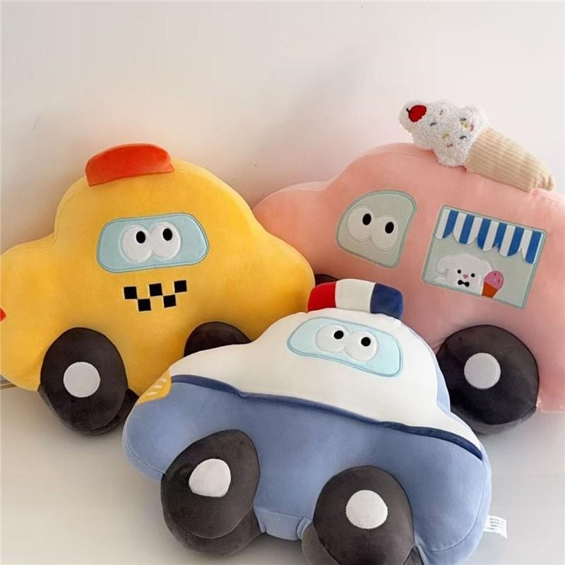 Cartoon Police Cars Taxis Cushion With Plush Fabric For Living Room Sofa Lounge Use
