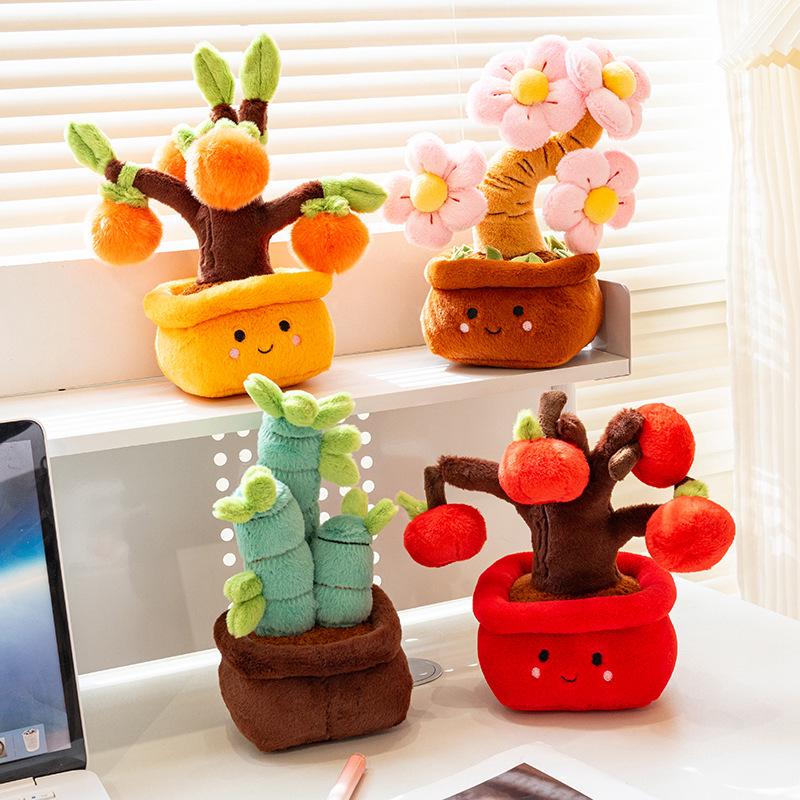 Simulated Potted Apple & Persimmon Tree Plush Ornament