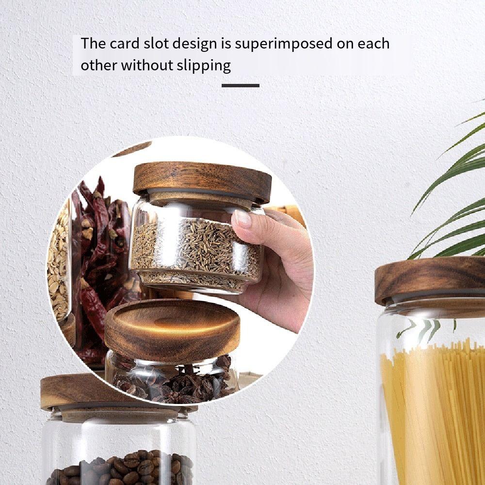 Wooden Lid Airtight Canisters Clear Kitchen Container Multi-Use Tea Storage Holder  Sugar