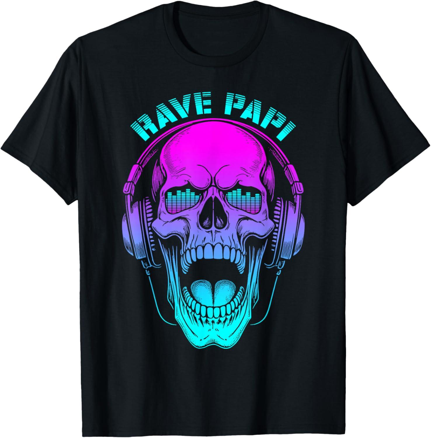 Rave Papi EDM Music Festival Trippy Skull DJ Headphones T-Shirt S
