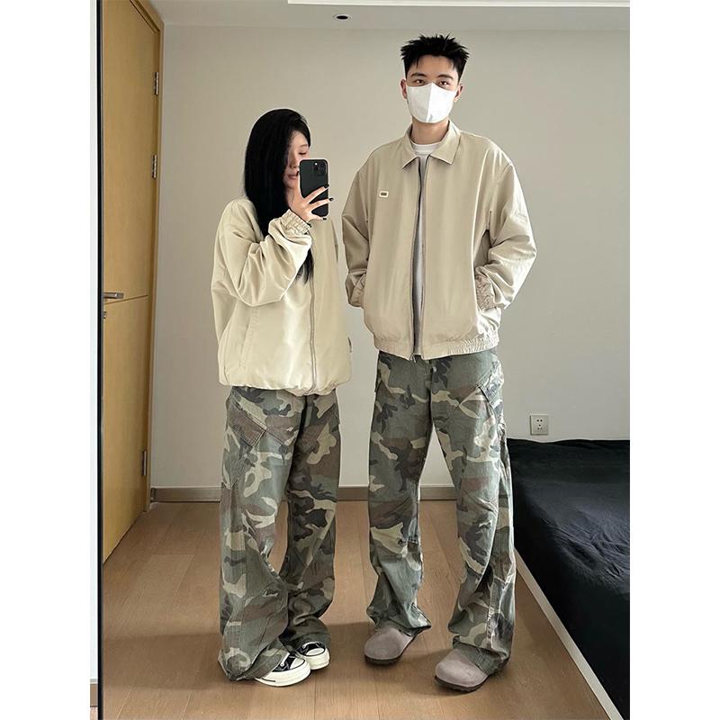 

Men s Khaki Reversible Short Plaid Lapel Jacket - Japanese Minimalist Spring & Autumn Baseball Jacket 2XL