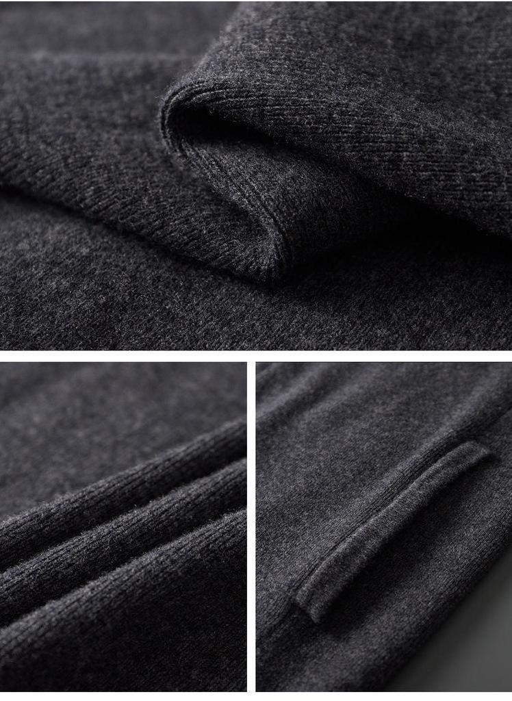 Men's Casual Lapel Pure Wool Zipper Cardigan - Thickened Knit Outerwear for Autumn/Winter