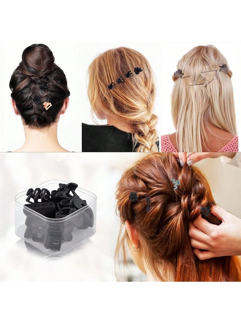 10 Stück kleine Haarspangen für Damen und Mädchen, Mini quadratische, blumenförmige, herzförmige, matte Haarspangen, kleine rutschfeste Klammern