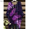 2025 Elegant Bohemian Women's T-shirt Flower Butterfly Bottom Round Neck Multi functional Summer Machine Washable