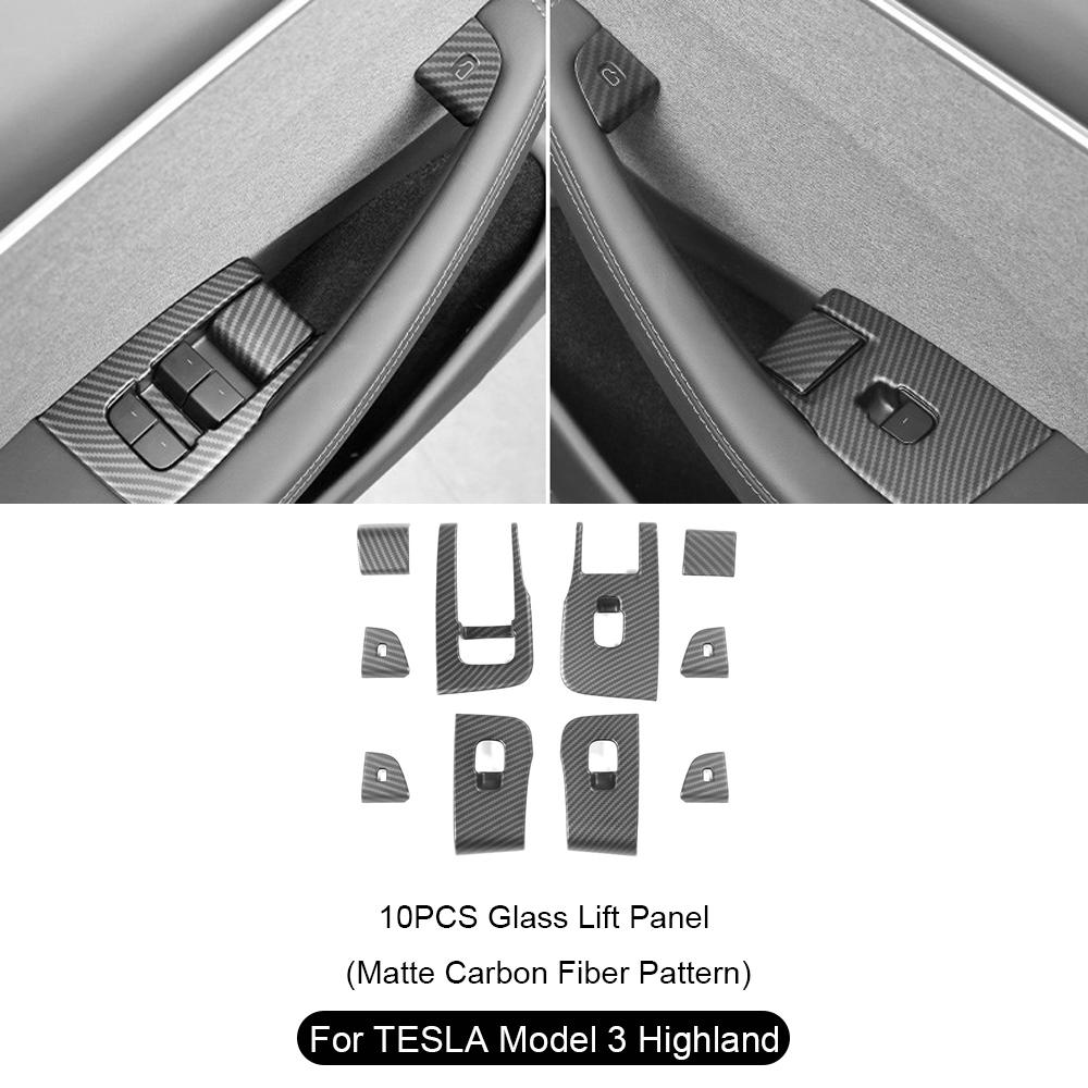 For Tesla Model 3 Highland Lifting Panel Button Sticker Carbon Fiber Pattern Glass Internal Window Lifting Decorative Sticker