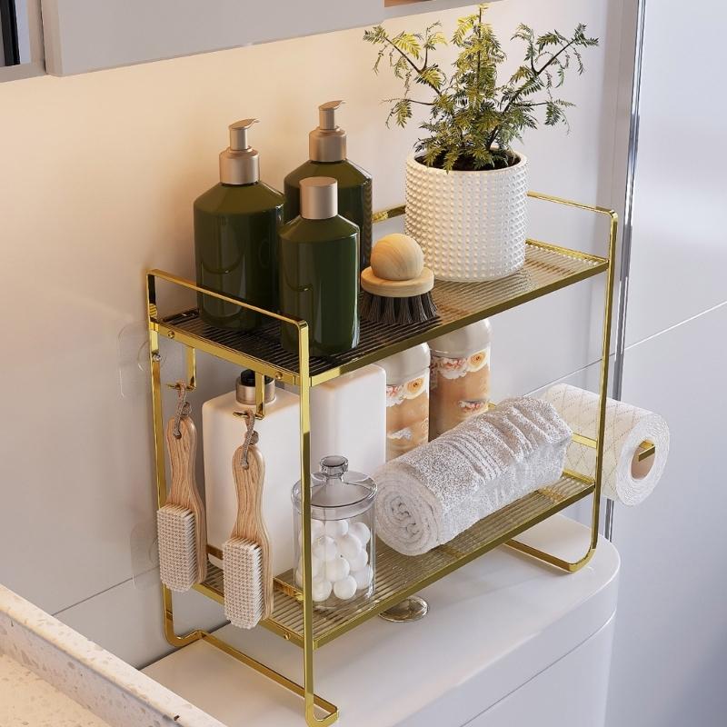 Wall Mounted Bathroom Organizes 2 Shelves easy installs Not Drill Designs Bathroom Shelf Over Toilet Storage Solution