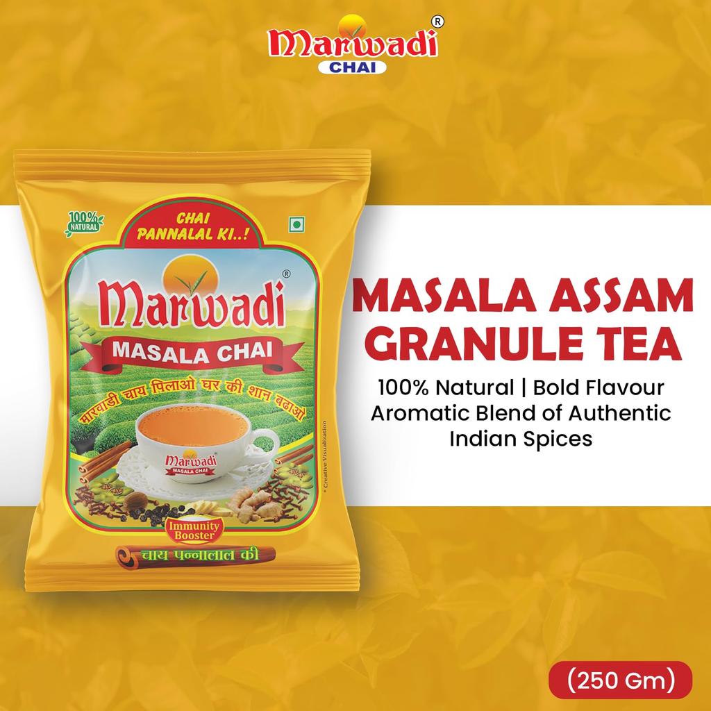 MARWADI CHAI Masala Assam Granulat-Tee | Packung mit 1 (250 g) | 100% Natürliche Gewürze | Chai Patti