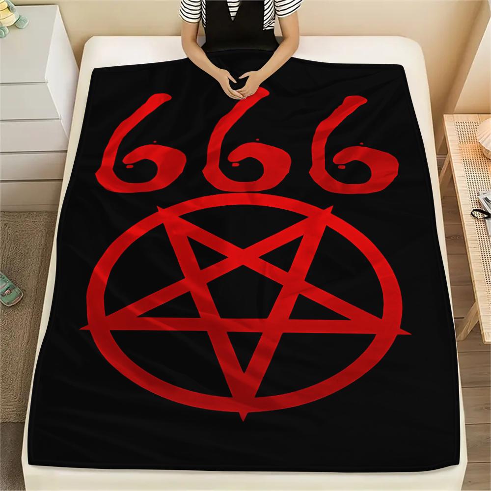 1PC Satan Symbol Print Flannel Blanket, High Quality All Seasons, Home Decor, Warmth and Comfort, Perfect for Christmas Gifts