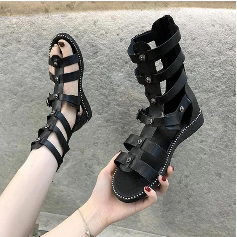 Ladies Style Rivet Cutout Back Zip Sandals Versatile Fashion Casual Sandals Summer