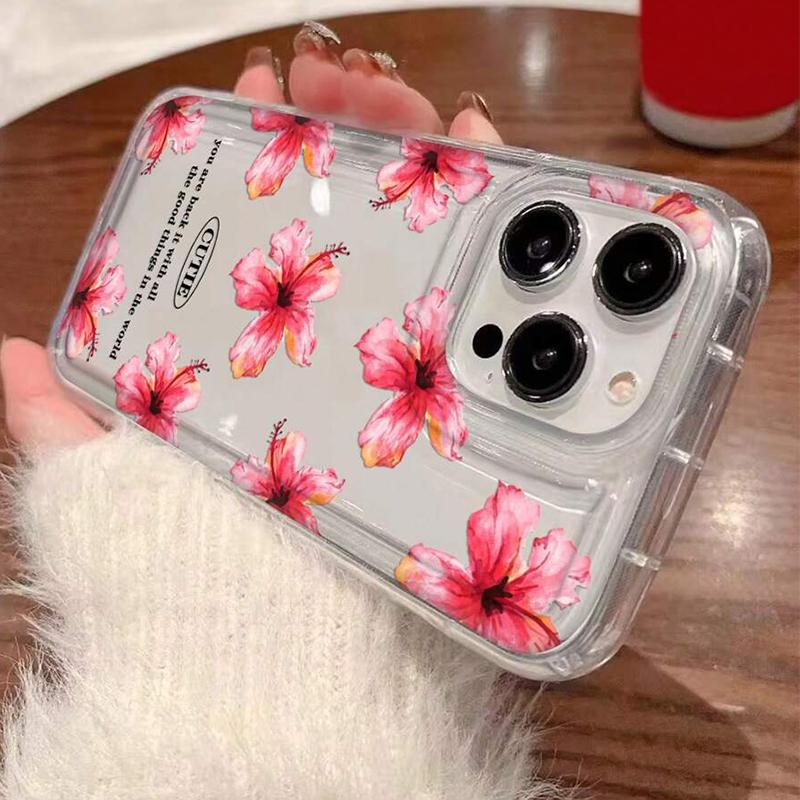 Luxury Tulip Transparent Phone Case iPhone 15 Pro Max 11 12 13 16 14 Plus Silicone Shockproof Case Lens Protector Shell