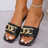 Nuevas Chanclas de Verano para Mujer Estilo Europeo y Americano Hebilla Metálica Punta Cuadrada Moda Casual Banda Única