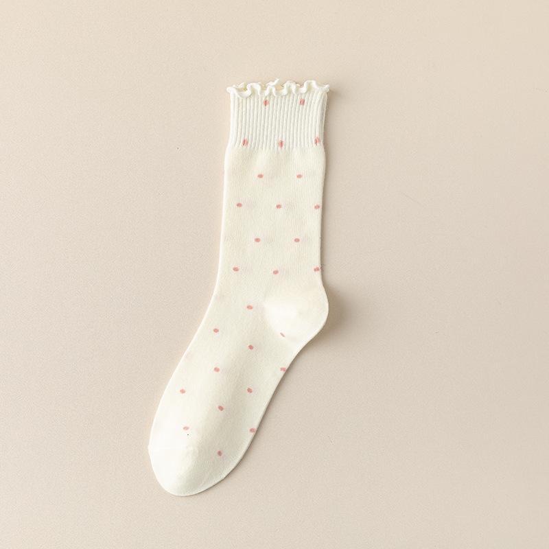 

Женские носки до середины икры с оборкой и принтом в горошек - Модные, Милые, Хлопковые, Влагоотводящие для осени/зимы One Size белый