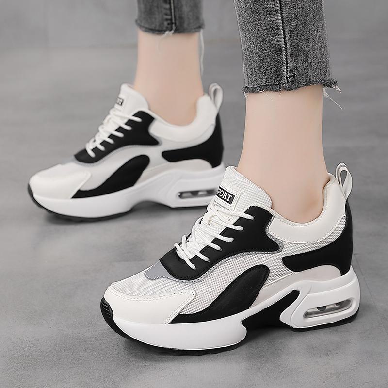 Women's Flying Mesh Inner Height Increase Women's Shoes High Top Shoes Sports Casual Shoes Air Cushion Women's Shoes