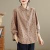 Women's Long Sleeve Retro Floral Cotton Shirt - Loose Fit, Slimming Temperament, Thickened Base Layer