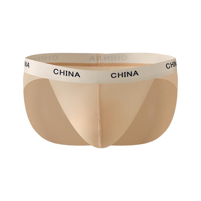 Male Spring and Summer Pure Color Thin Ice Silk Transparent Breathable Naked Feeling Low Waist Briefs