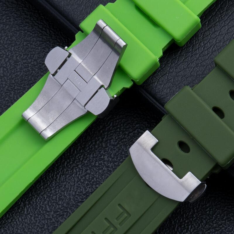 24mm Soft Top Quality Colorful Rubber Watchband For Panerai Strap Black Green Blue Red Band Butterfly Buckle Sport Waterproof