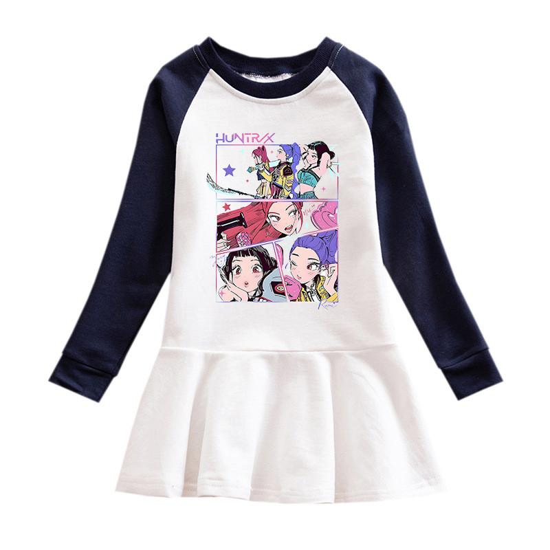 Girls Anime Kpop Rumi Zoey Mira Hunters Print Pleat Mesh Dress