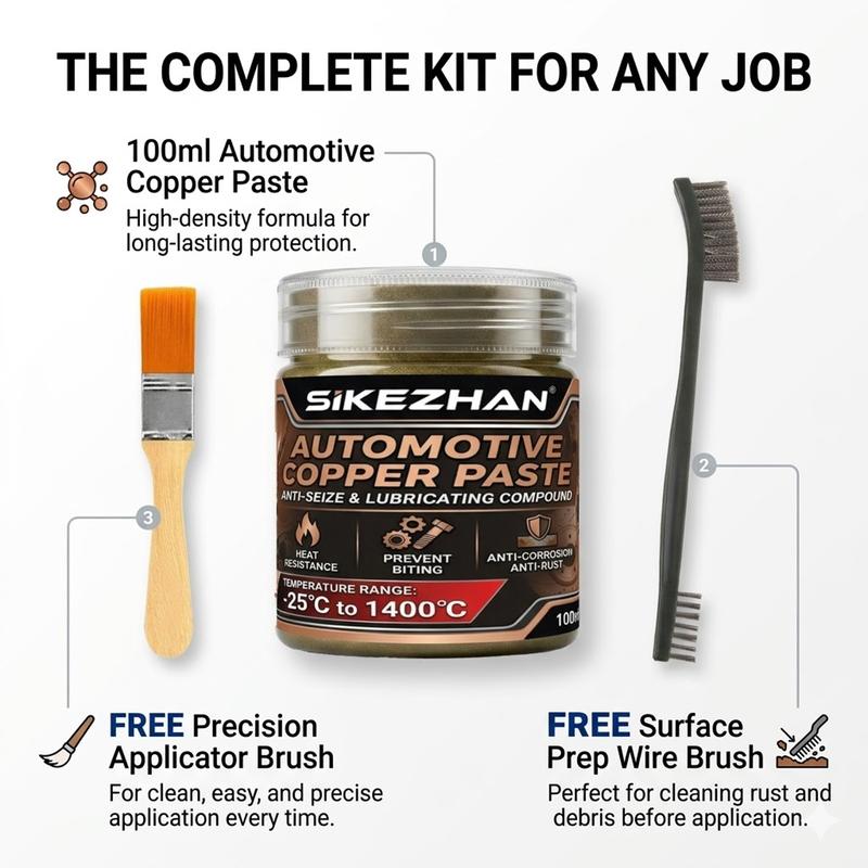High Temperature 1400°C Copper Anti-Seize Grease Lubricant for Auto Brake Exhaust Spark Plug Bolt with Applicator Brushes Repair