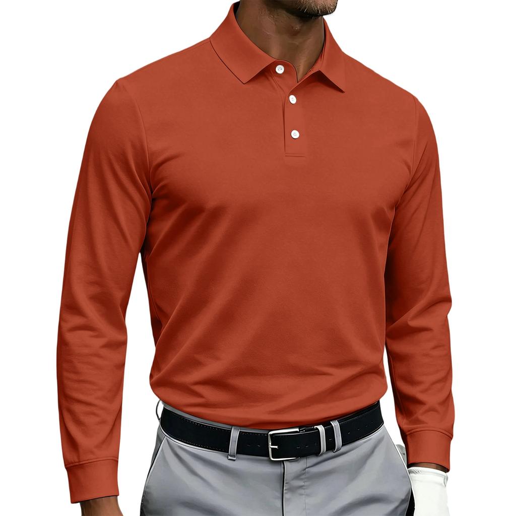 Men's Quick Dry Breathable Golf Polo Shirt Long Sleeve Button Collar Athletic Casual Shirt Sportswear