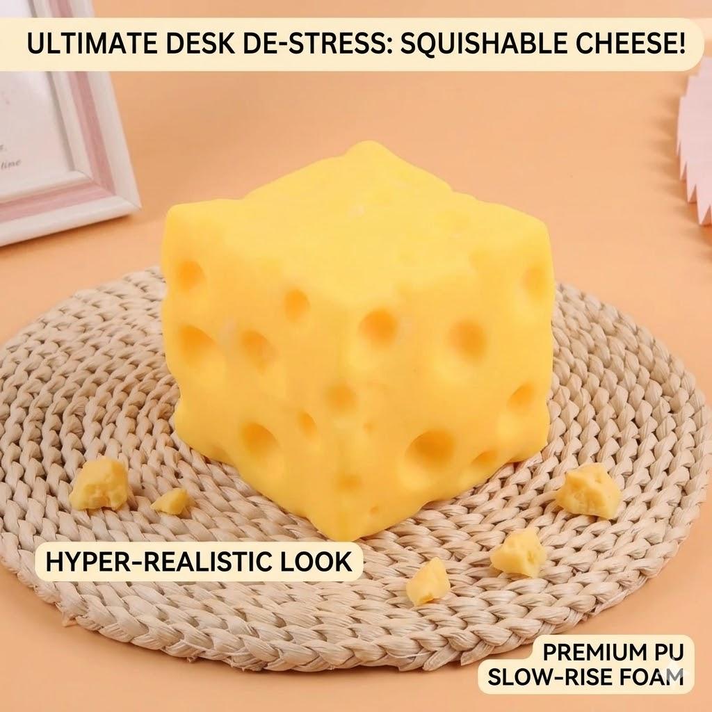 .Giant Cube Cheese Squeeze Toy Simulation Extra Large Size Cheese Fidget Toy Slow Rebound Shapeable Venting Ball For Adult Gifts