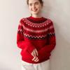 2025 Autumn/Winter Women's Fair Isle Cashmere Knit Sweater: Thick, Loose, Round Neck, Long Sleeve Base Layer.