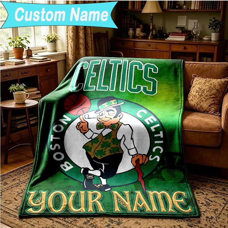 1PC Custom Name Blanket Celtics Logo Flannel Blankets Patterns Throw Blanket All-Season Soft Gift for Couch, Bed, Camping, Birthday Gifts