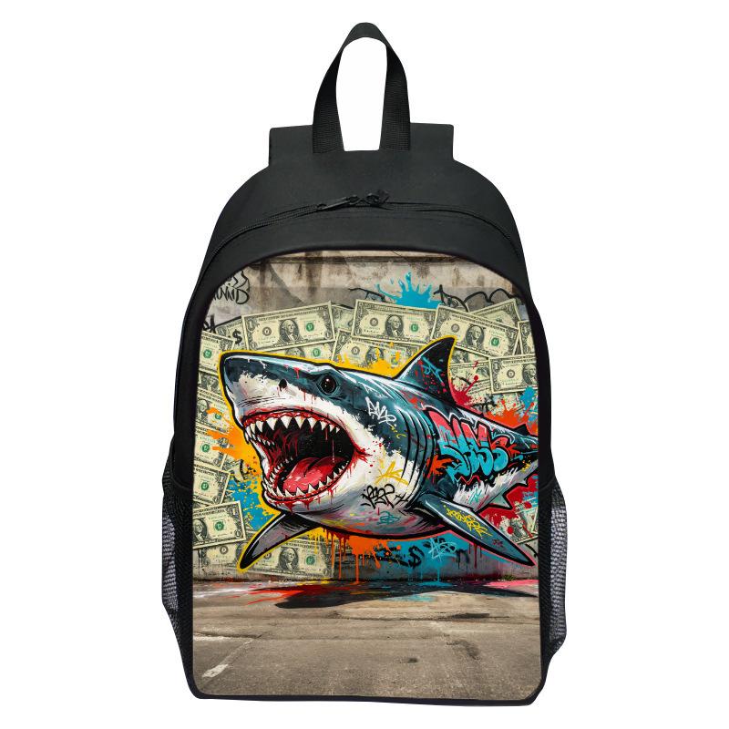 Shark Underwater World Eagle Print Backpack for Kids, Cartoon Double Shoulder School Bag, Lightweight Casual Daypack