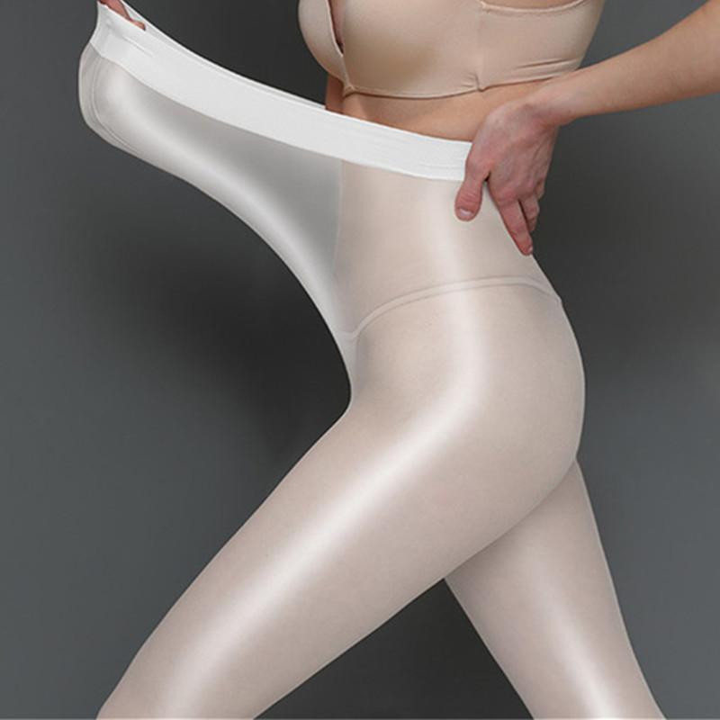 Super Elastic Big Size Women 60 Deniers Oil Shine High Waist Tights Glitter Legging Stocking Reflective Pantyhose Club Dancer