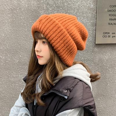 Wool Hat Female Autumn and Winter Knitted Hat Warm Ear Protection Big Head Loose Pile Hat