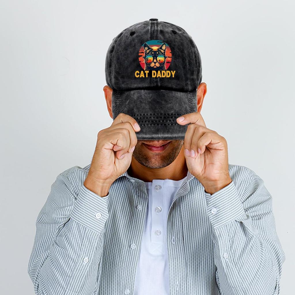 Cat Daddy Retro Sunset Graphic Baseball Cap Cotton Adjustable Dad Hat for Men